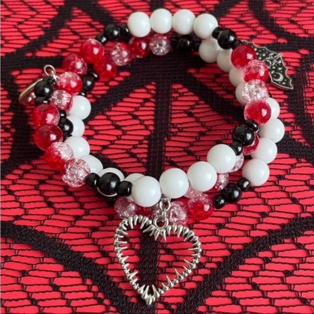 Bleeding Heart Memory Wire Triple Wrap Bangle Bracelet